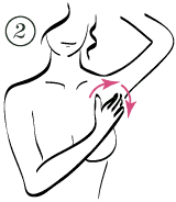 masáž pre zväčšenie pŕs - Ľavú ruku položte na hlavu a dlaňou pravej ruky, krúživým pohybom masírujte oblasť podpazušia.