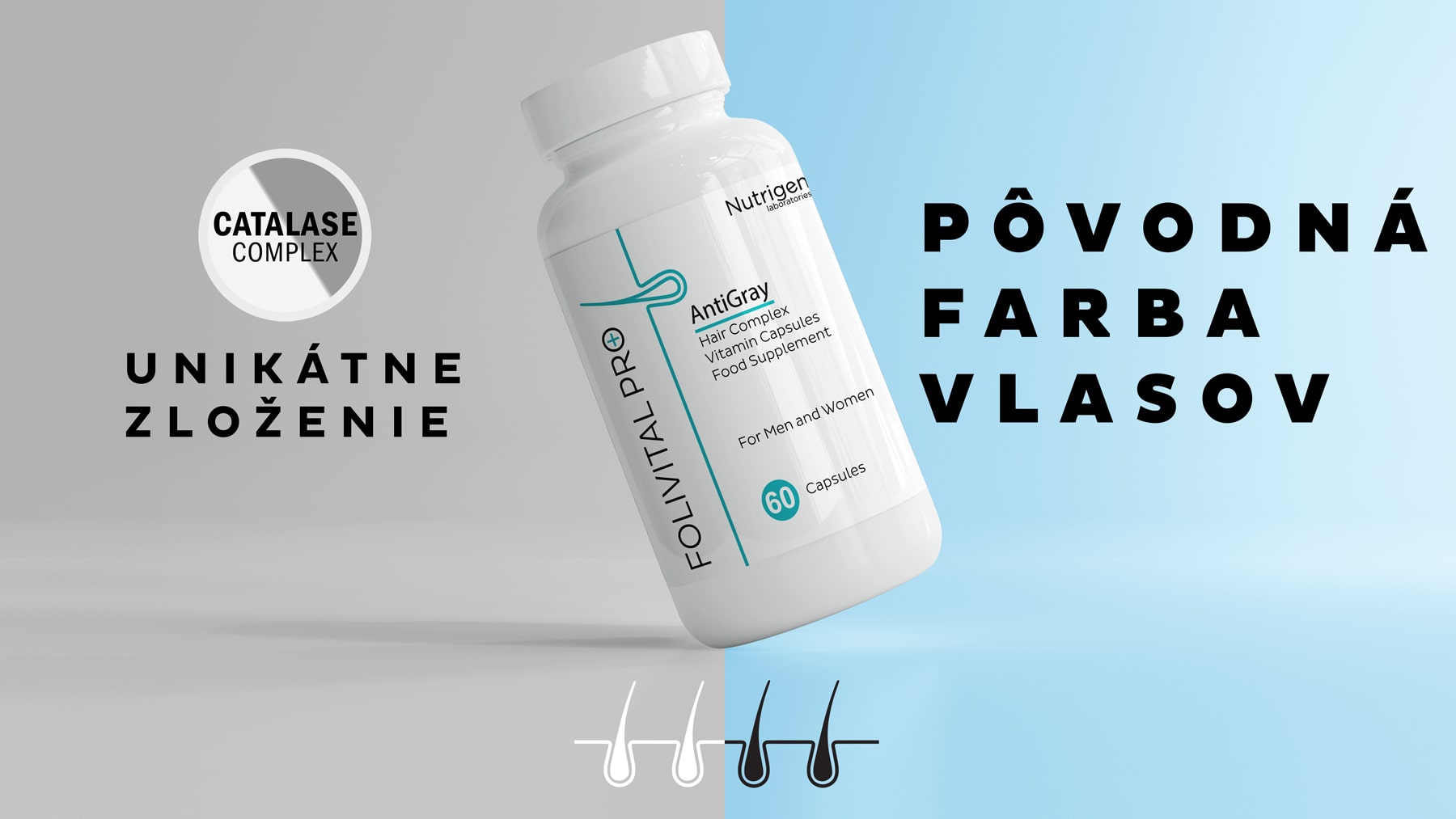 Vitamíny na šedivé vlasy Folivital Pro. Vytvorené proti šediveniu vlasov, kvalitnejšie vlasy a ich omladenie .