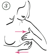 masáž pre zväčšenie pŕs - Masáž ľavého prsníku – ľavou rukou jemne zatlačte a ťahajte vrchnú časť, smerom od stredu hrudníka. V rovnakom čase pravou rukou zatlačte a ťahajte smerom dovnútra. Čím vytvoríte protichodný pohyb.
